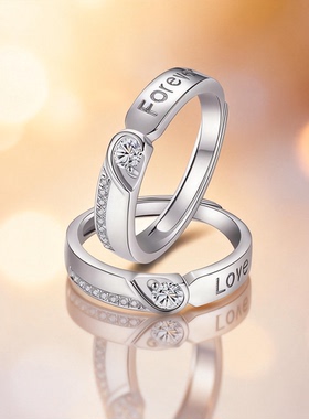DR永结同心情侣戒指999纯银一对男女求婚结婚对戒生日礼物送女友