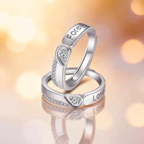 DR永结同心情侣戒指999纯银一对男女求婚结婚对戒生日礼物送女友
