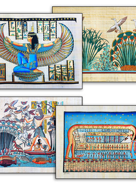 W埃及手工莎草纸画Opet节尼罗河植物花卉风景家居装饰画 多款式