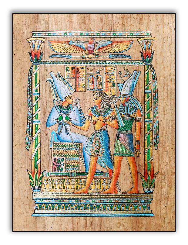 a埃及进口金粉系列手工莎草画家居装饰画法老与哈索尔伊西斯