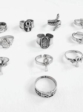 埃及进行口纯手工银饰老款式莲花安卡安克荷露斯之眼戒指 多款式