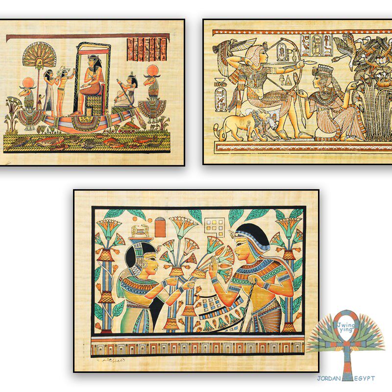 w进口手工莎草纸画精美壁画挂画古埃及风光风景人物喷绘夜光画