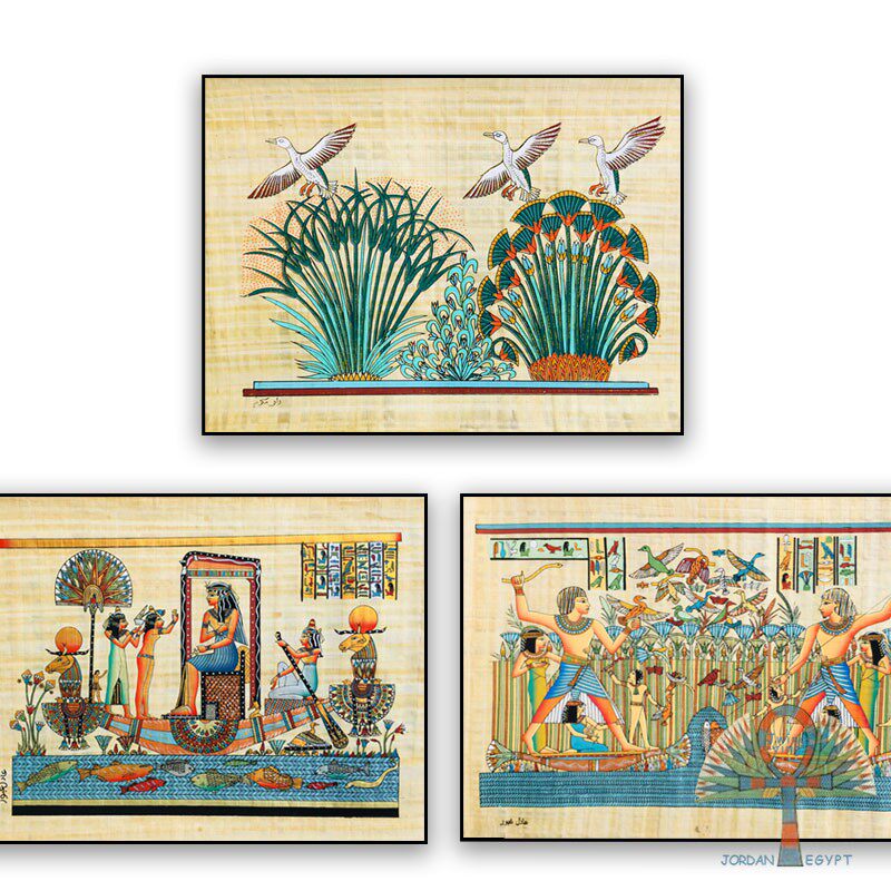 w埃及手工莎草纸画opet奥佩特节尼罗河植物花卉风景家居画装饰画