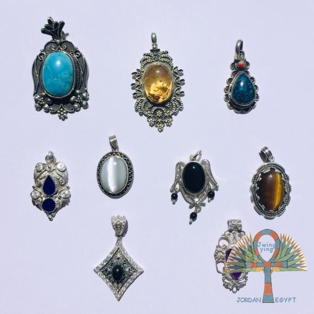 埃及进口手工银饰首饰阿拉伯风格花纹设计彩色镶嵌银项坠吊坠