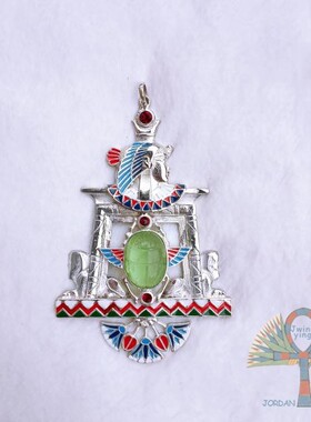 新品稀有款埃及进口手工银饰复古镶嵌圣甲虫睡莲埃及艳后组合吊坠