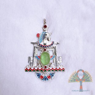 新品 埃及进口手工银饰复古镶嵌圣甲虫睡莲埃及艳后组合吊坠 稀有款