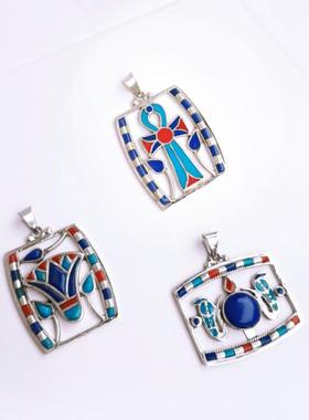 埃及进口男女银饰镶嵌吊坠