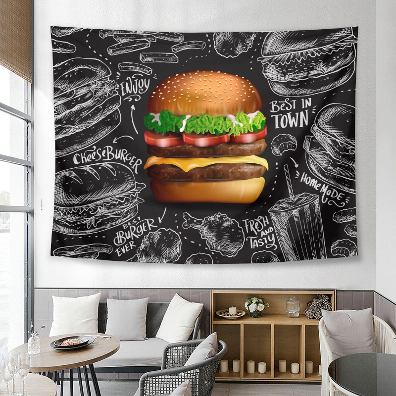 网红汉堡薯条热狗创意墙上背景布后备箱摆摊广告布条幅摊位挂布,居家布艺,挂毯/壁毯,淘宝优惠券,粉丝福利购,淘宝优惠卷