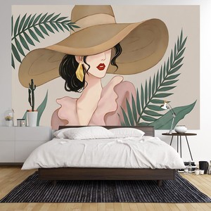 北欧简约人物轻奢背景布墙壁装饰挂毯卧室床头客厅墙挂布免打孔