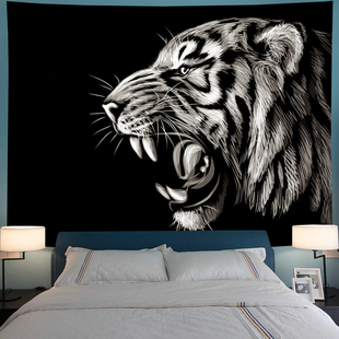 超大背景布老虎狮子挂毯墙壁装 饰挂布直播床头卧室遮挡窗帘桌布毯