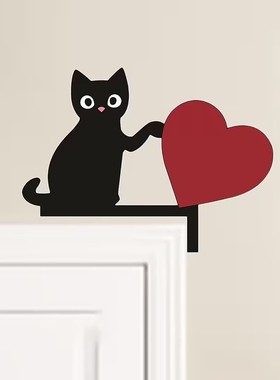 木质黑猫门框门角装饰品摆件