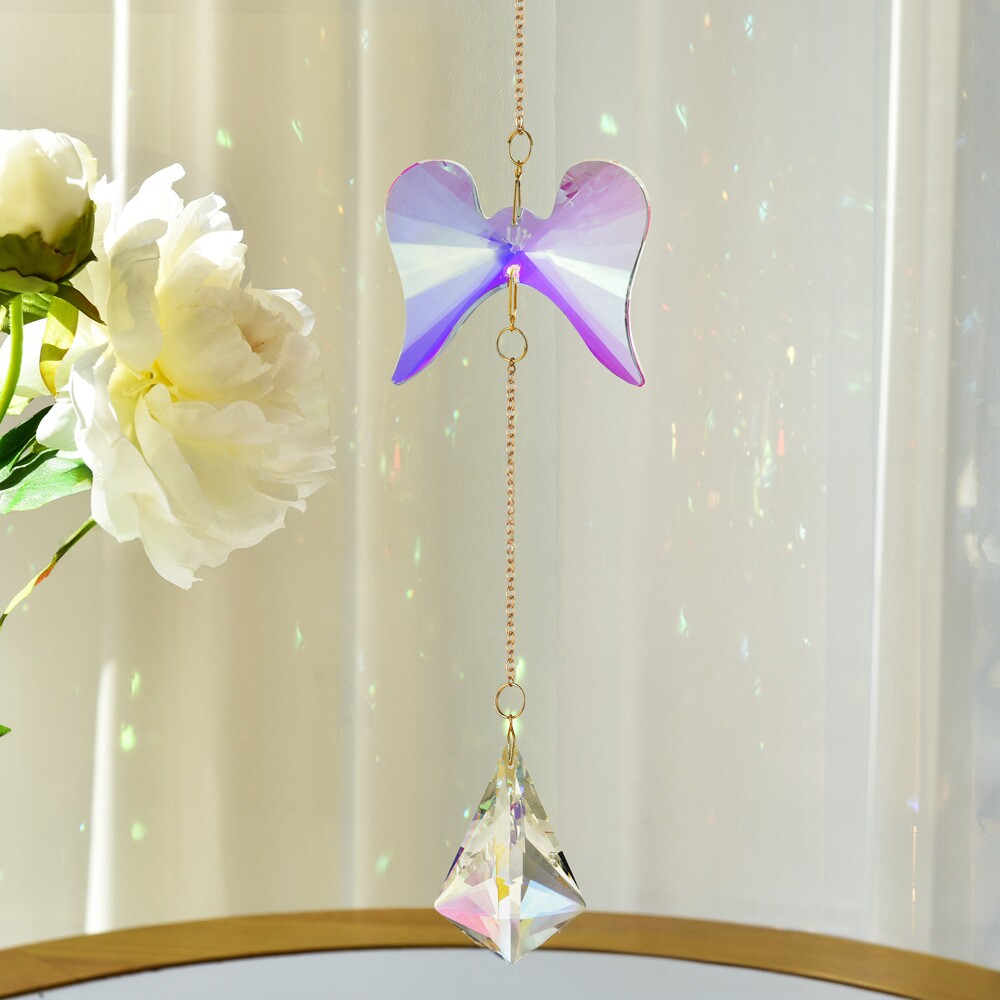 ins水晶天使之翼太阳捕手水晶风铃挂件吊饰配件窗户挂饰光影彩虹