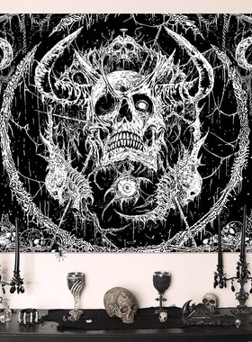 哥特式骷髅挂毯黑白背景布卧室床头挂布波西米亚家居装饰Trippy