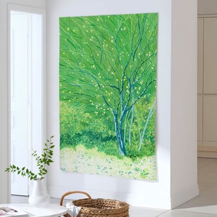 森林的治愈北欧风背景墙挂布绿色树林氛围感卧室小挂布背景画布