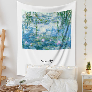 莫奈风景画挂毯客厅装饰挂布卧室房间遮挡背景布墙壁挂布北欧ins