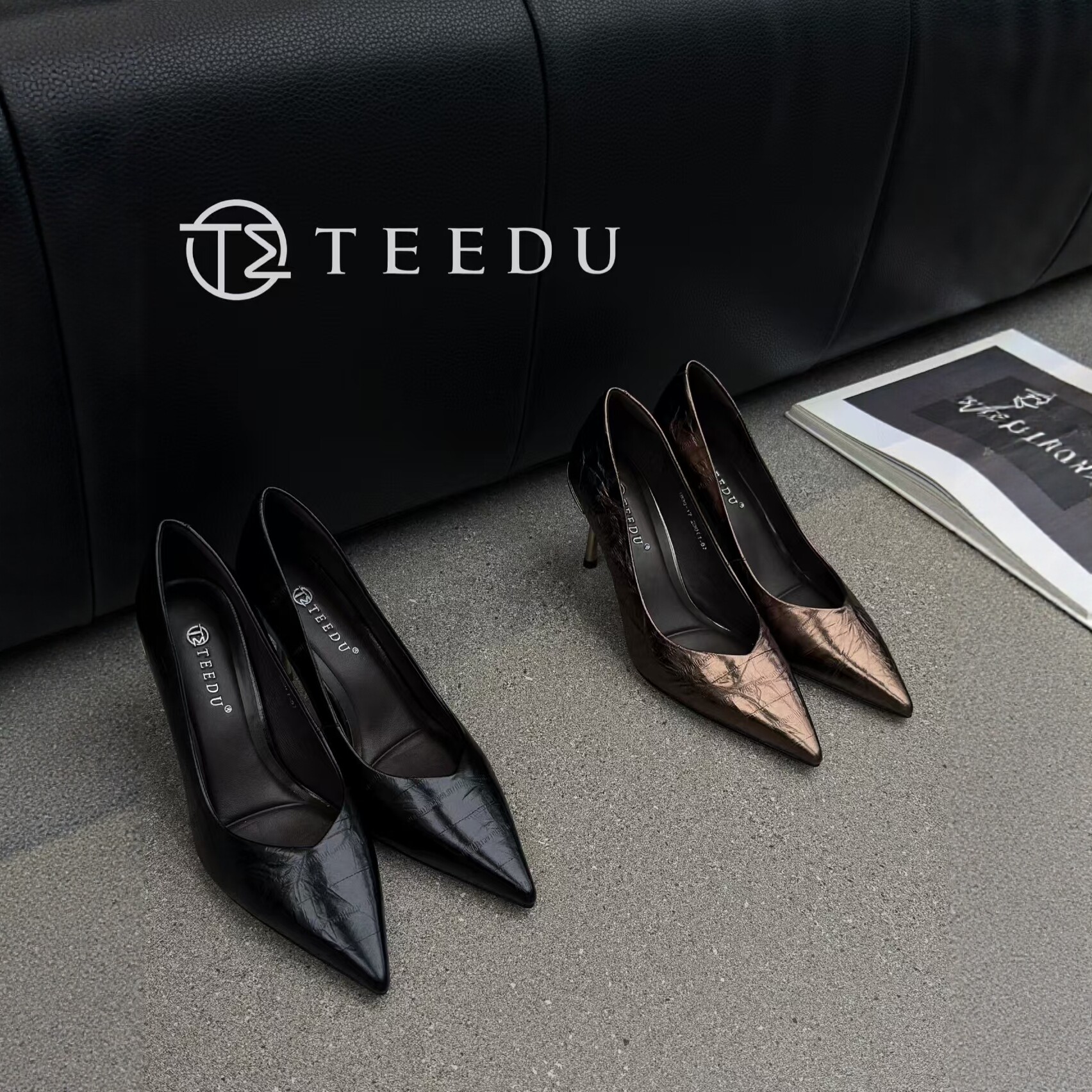 TEEDU/缇度2026新款性感枪色尖头高跟鞋女不累脚细跟单鞋时尚女鞋