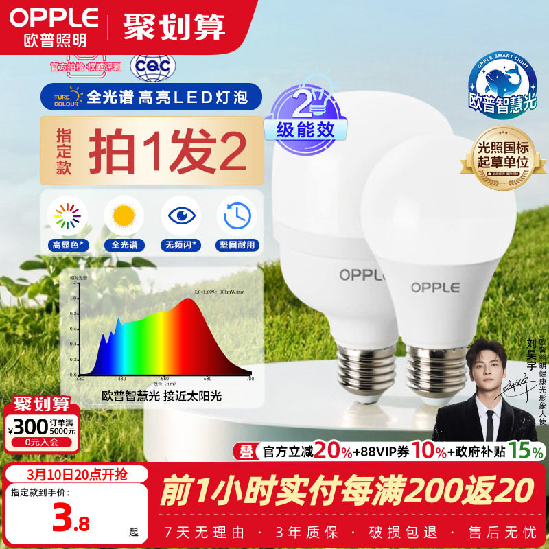 欧普led灯泡全光谱高显色节能家用大功率超亮E27E14螺口光源QP