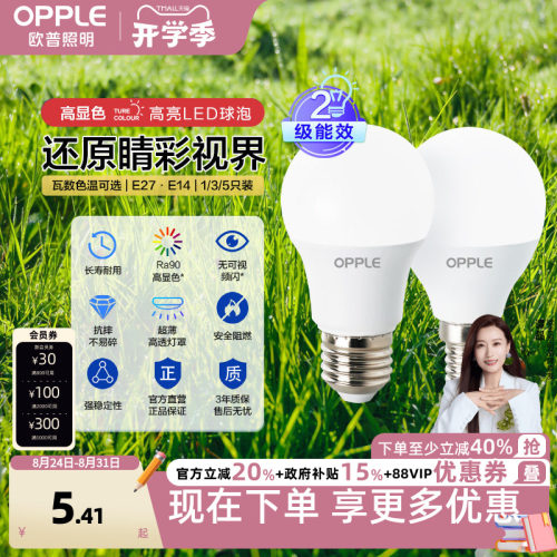 欧普高显色led灯泡节能大螺口家用商用大功率光源超亮E27球泡E14 - 封面