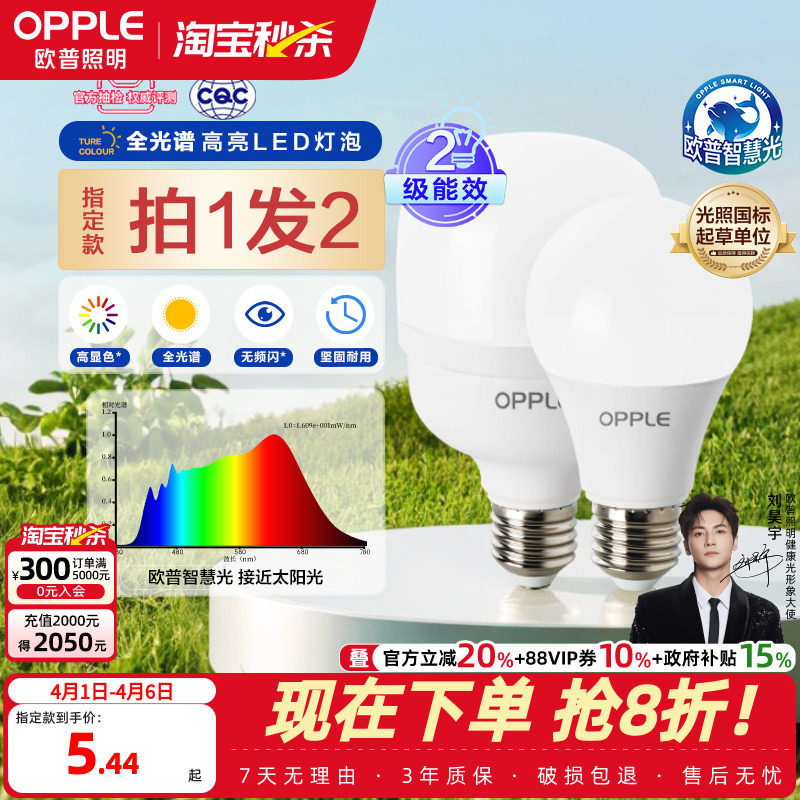欧普led灯泡全光谱高显色节能家用大功率超亮E27E14螺口光源QP
