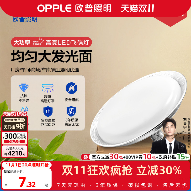 欧普超亮鳍片led工矿灯厂房吊灯工厂车间照明仓库50W飞碟灯泡球泡
