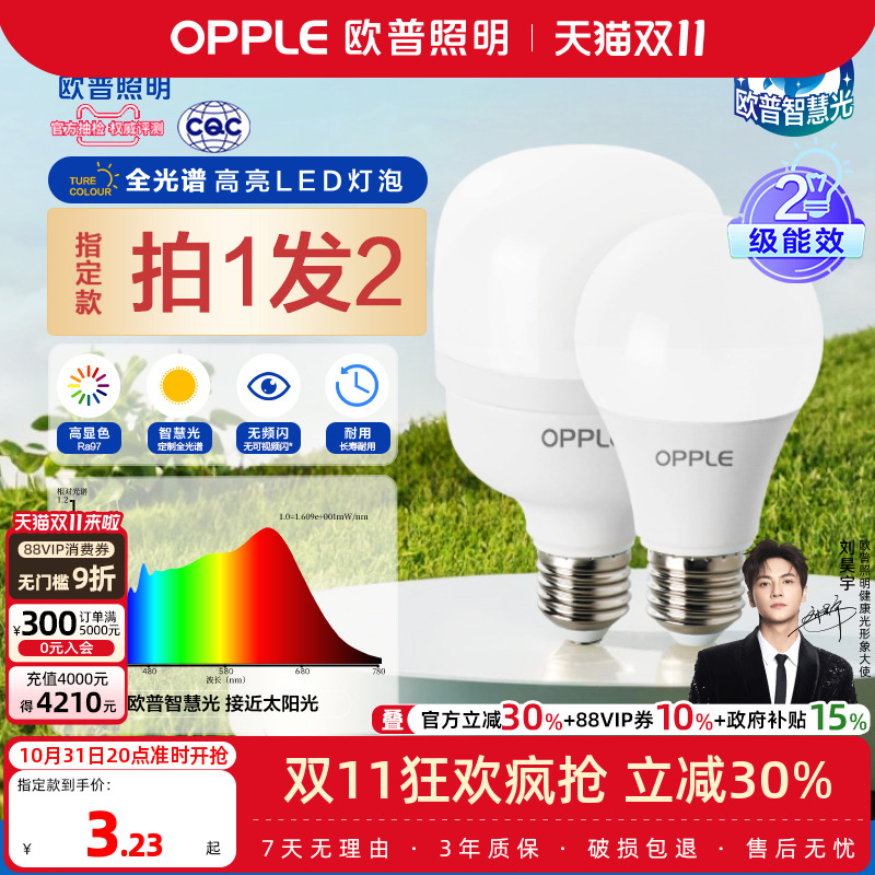 欧普led灯泡全光谱高显色节能家用大功率超亮E27E14螺口光源QP