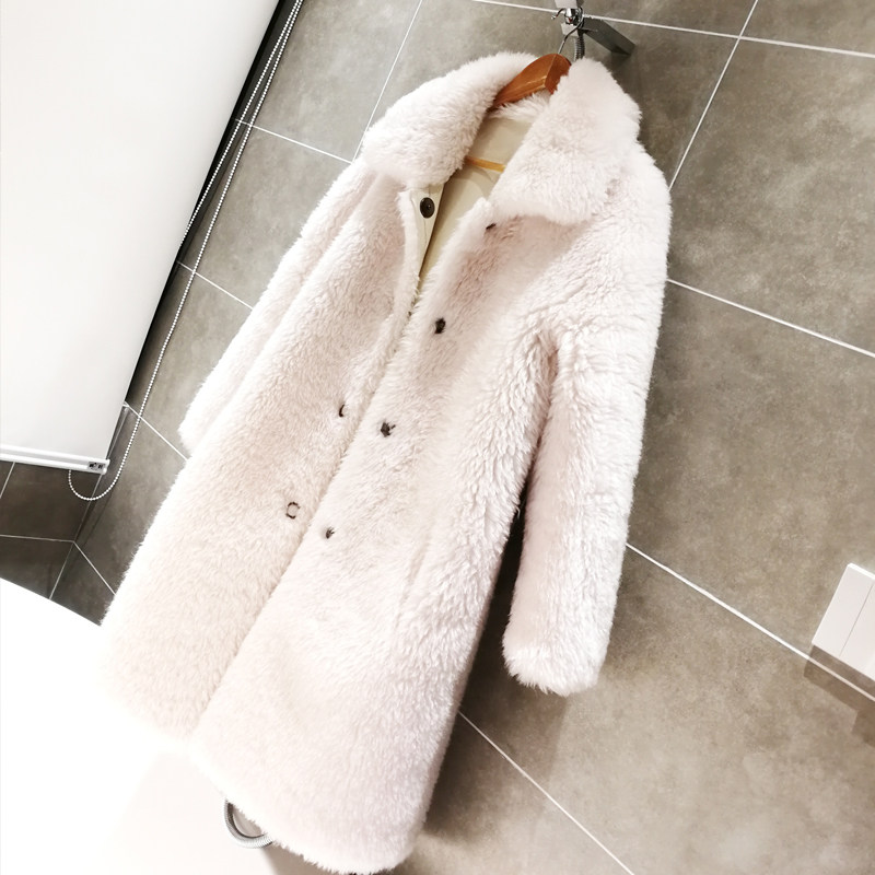 51抹茶 白色泰迪熊 羊剪绒 冰岛羊毛 复合皮草大衣