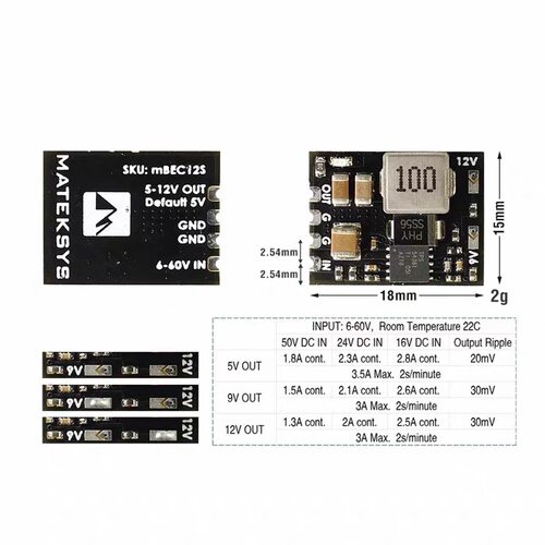 FPV Matek System MICRO 12S BEC 6-60V 5V/9V/12V 输出 降压模块