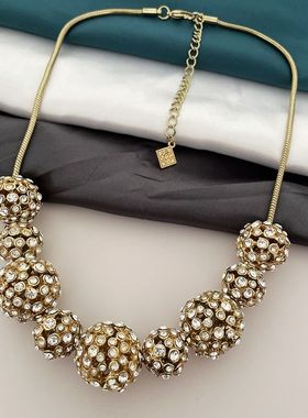 夸张满钻镂空宝石球项链