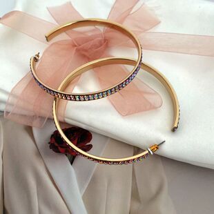 s58欧美原单外贸时尚耳饰金色AB彩钻满钻大耳圈时髦个性潮款耳环