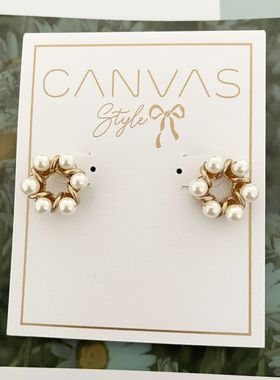 s48日韩简约时尚唯美小巧日常耳钉玻璃水晶镶嵌文雅秀气百搭耳饰