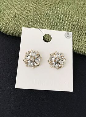 c98花卉闪耀满钻瑞丽雅致轻奢百搭创意港风超仙高级潮款耳钉耳饰
