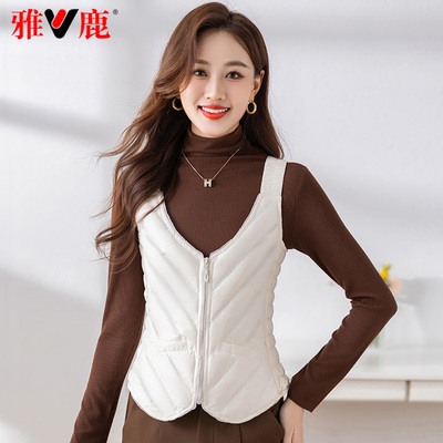 雅鹿拉链修身百搭短款V领
