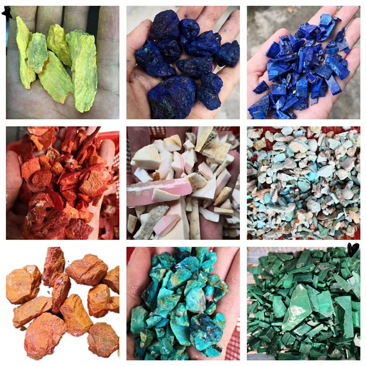 天然矿物颜料制作原石 多种唐卡壁画碾磨材料 石绿 石青石黄 群青