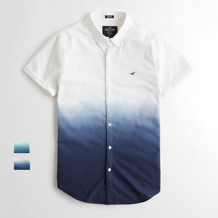 海鸥男hollister AF渐变男短袖稠府纯棉男衬衫夏新款修身透气