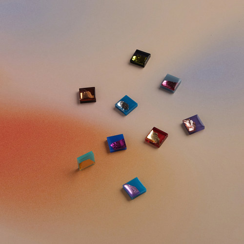 原创几何正方形金箔闪亮艺术耳钉