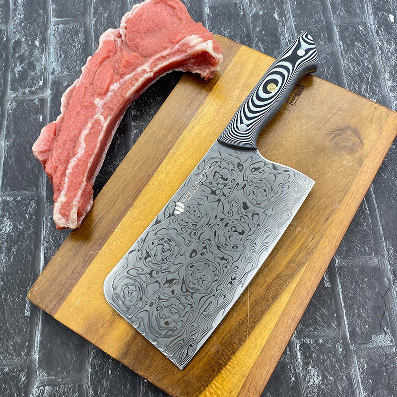 大马士革钢斩切刀超锋利家用切肉刀厨房加厚斩切两用刀具G10手柄