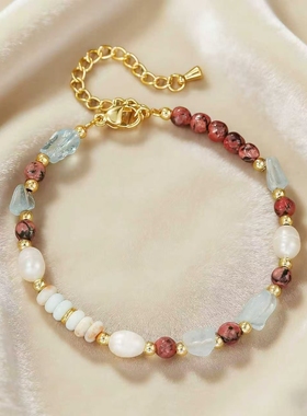 手工女款天然石法式轻奢珍珠手链送闺蜜女复古小众设计感手串礼物