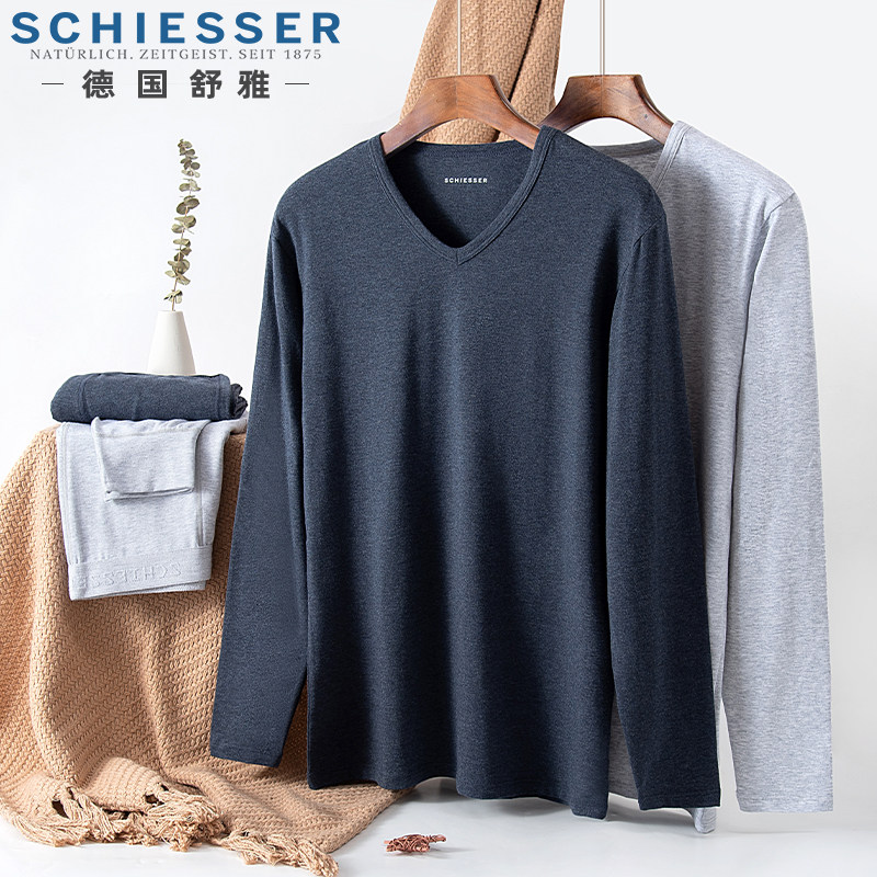 SHUYA 열 속옷 남자 면화 모달 V 넥 가을 겨울 닦았 니트 BOTTOMING 가을 옷 세트 두 조각