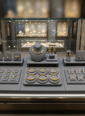 黄金珠宝展示道具灰色柜台陈列摆台手链手镯项链戒指首饰展示架