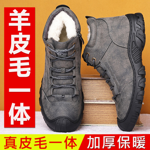 冬季新款男士棉鞋羊皮毛一体雪地靴男加绒加厚保暖短靴47大码冬鞋