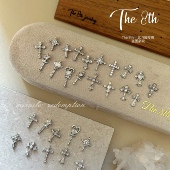 The 8th十字架锆石镶钻金属克罗心美甲饰品仙女棒银色不褪色