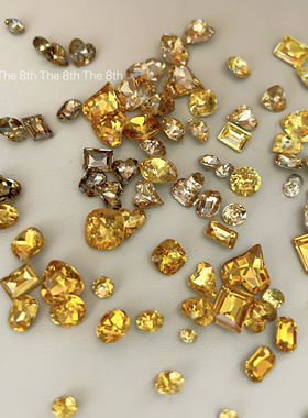 秋冬美拉德美甲钻异形尖底超闪k9钻香槟色指甲饰品堆钻歪心冰糖钻