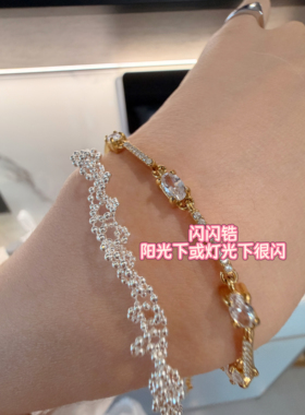 【炒炒炒力荐】自留手链！太钢镀金K18闪闪锆实物很精致好看叠戴