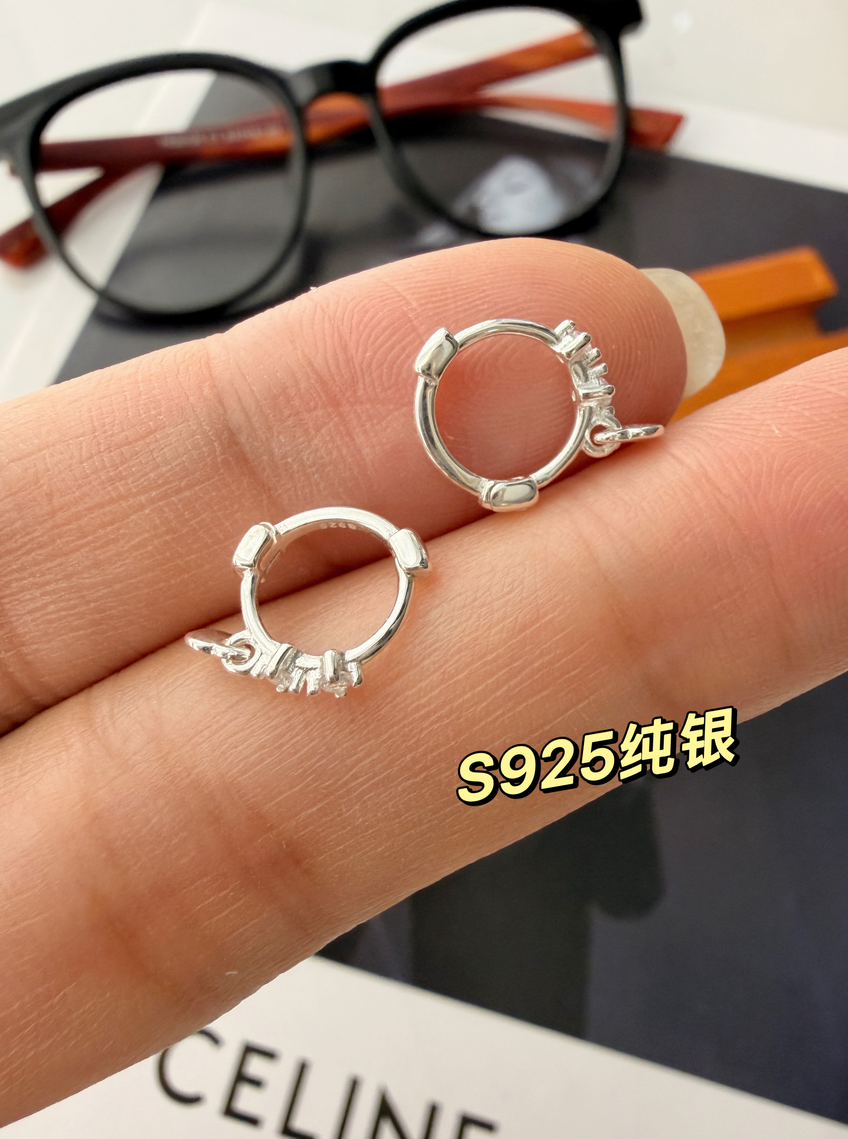 【纯银耳圈】很精致!S925纯银耳环耳扣爱心流苏灵动感百搭闪闪锆