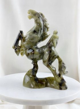 23cm天然玉石马上封侯摆件办公室客厅博古架马到成功工艺品装饰品