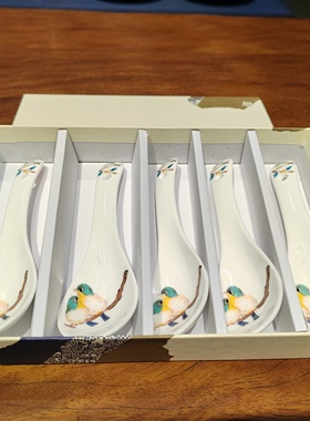 B九谷烧青郊。小鸟小汤匙5只装一盒。13.5cmNO.F007