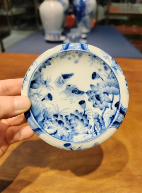 B幸山窑 青花 鸳鸯戏水壶承杯托 8.5*2厘米（小号）  No.X013