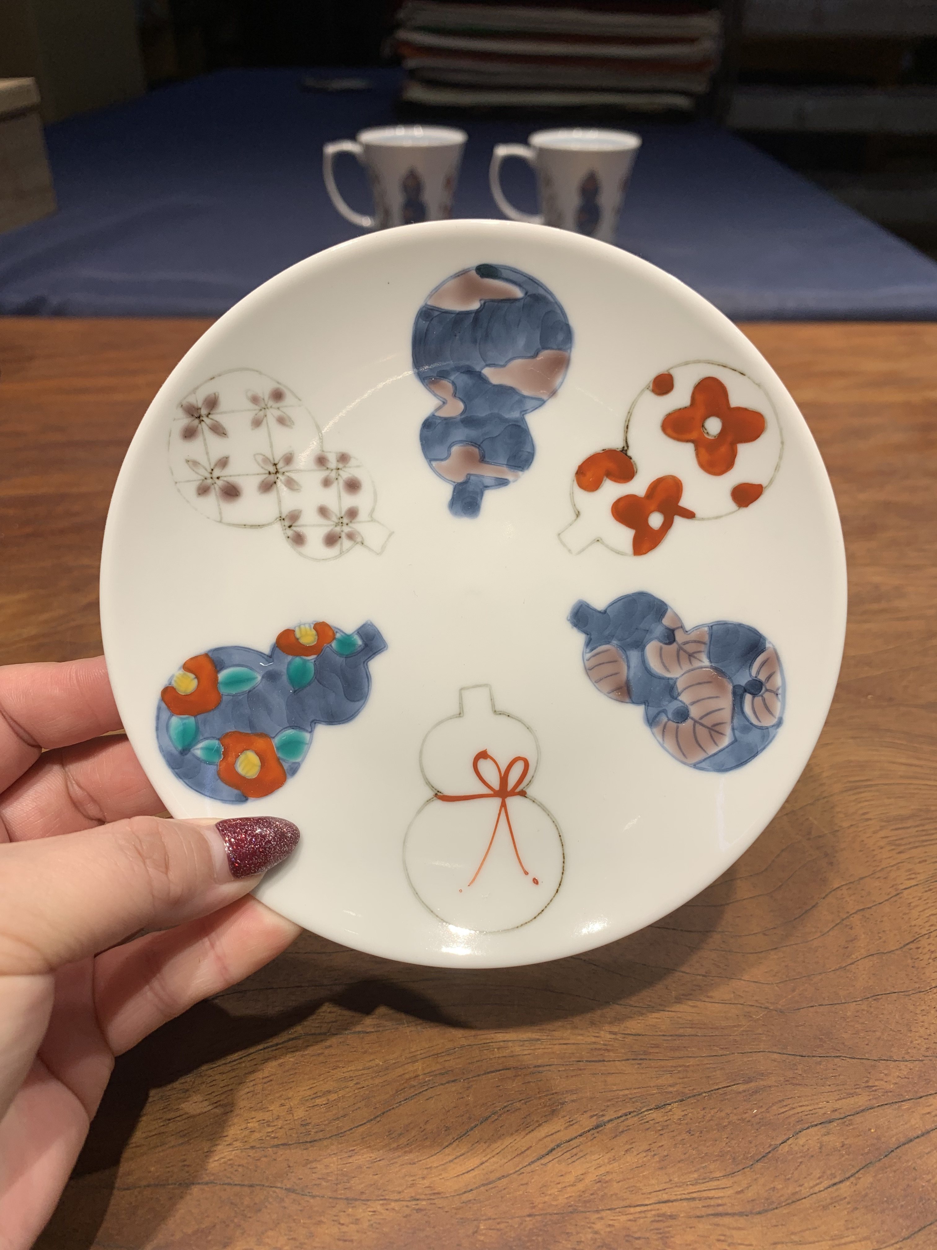 B日本有田伊万里烧/德七窑/手绘陶瓷葫芦圆盘/18.5×3cm,餐饮具,盘,淘宝优惠券,粉丝福利购,淘宝优惠卷