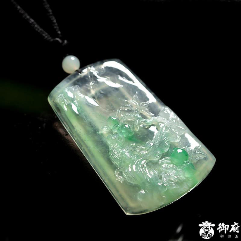 【御府】缅甸翡翠A货冰种飘绿天然玉石吊坠玉坠玉雕挂件灵猴献瑞