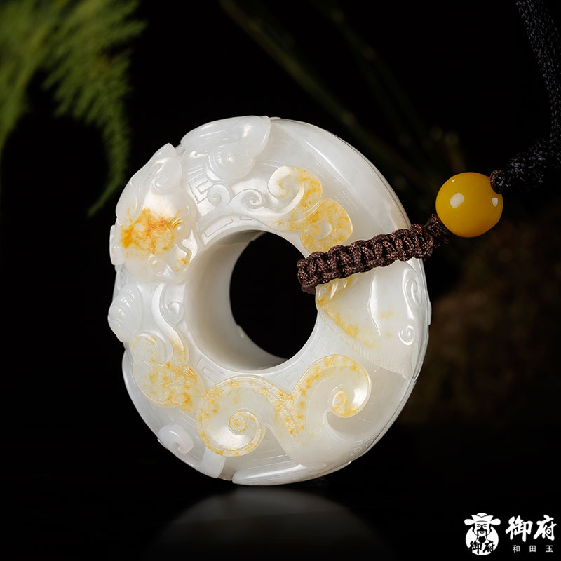 【御府】新疆和田玉洒金皮白玉籽玉天然玉石把件玉器男款摆件蟠龙